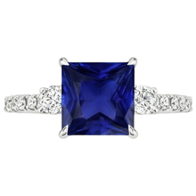 Blue Sapphire Solitaire With Accents Princess Cut Gemstone 6.25 Carats