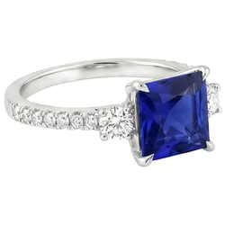Blue Sapphire Solitaire With Accents Princess Cut Gemstone 6.25 Carats