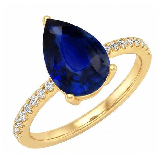 Blue Sapphire Solitaire With Natural Earth Mined Diamond Accents Gemstone Ring 3 Carats