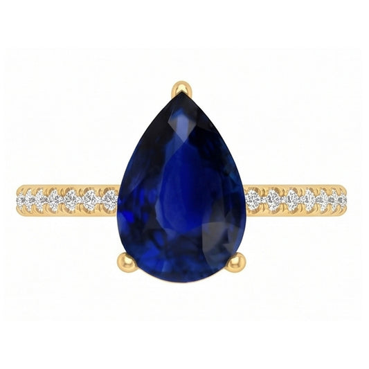 Blue Sapphire Solitaire With Natural Earth Mined Diamond Accents Gemstone Ring 3 Carats