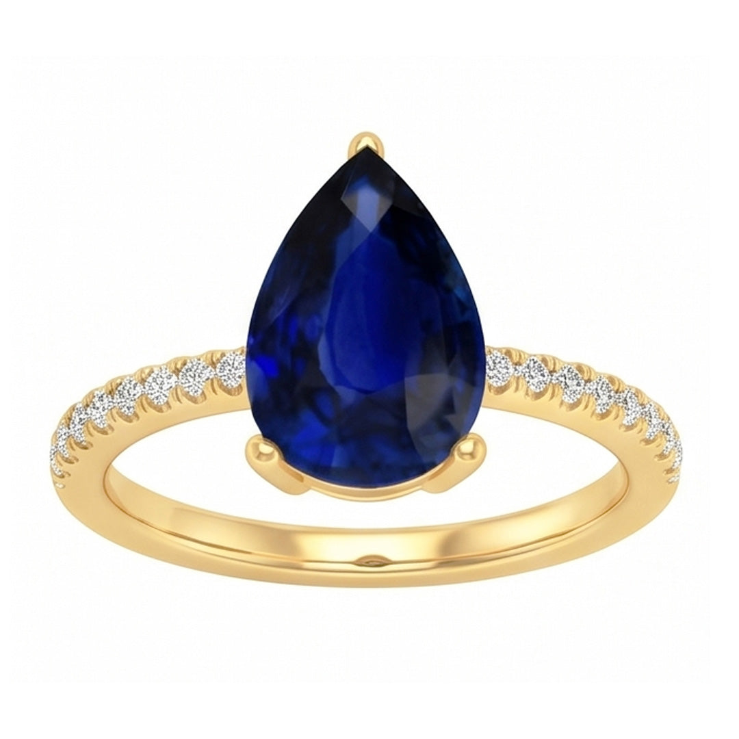 Blue Sapphire Solitaire With Natural Earth Mined Diamond Accents Gemstone Ring 3 Carats