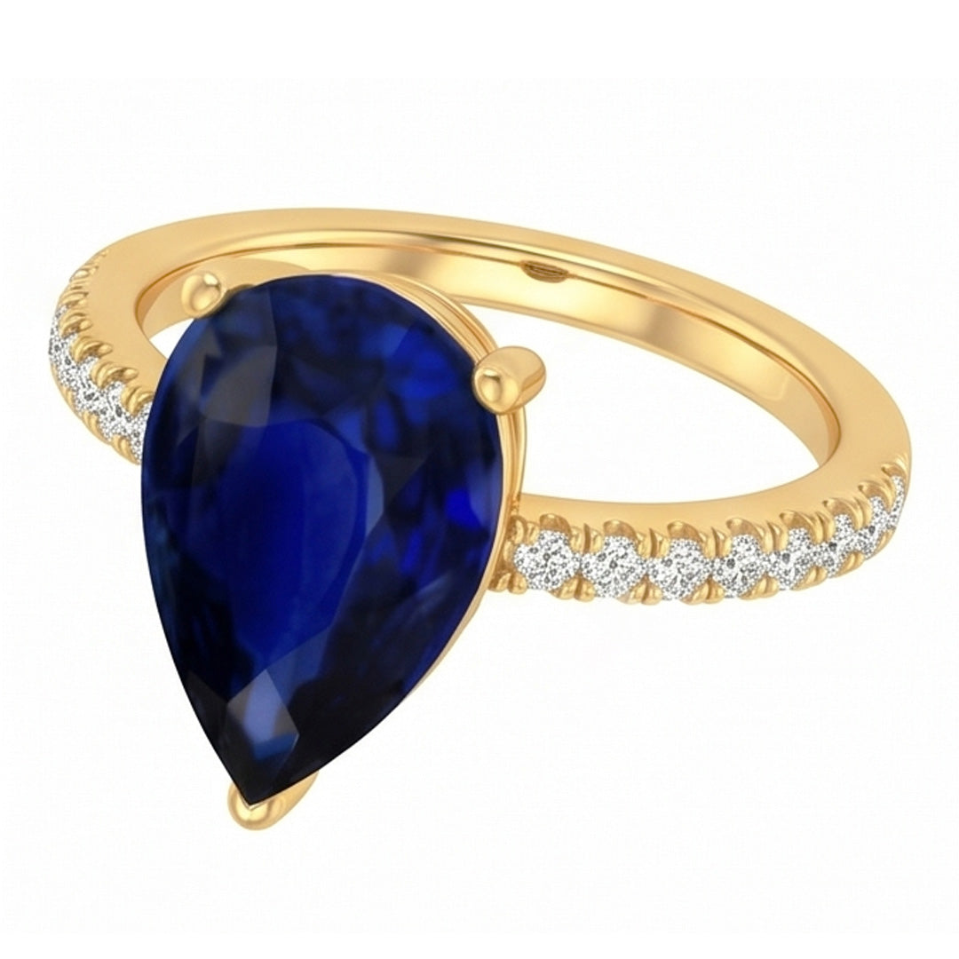Blue Sapphire Solitaire With Natural Earth Mined Diamond Accents Gemstone Ring 3 Carats