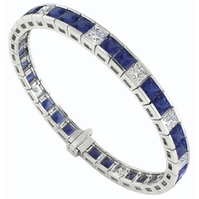 Blue Sapphire Tennis Bracelet Princess Cut 25 Carats White Gold 14K
