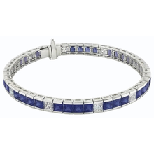 Blue Sapphire Tennis Bracelet Princess Cut 25 Carats White Gold 14K
