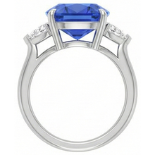 Blue Sapphire Three Stone Ring Oval & Trillion Natural Earth Mined Diamonds 4.50 Carats