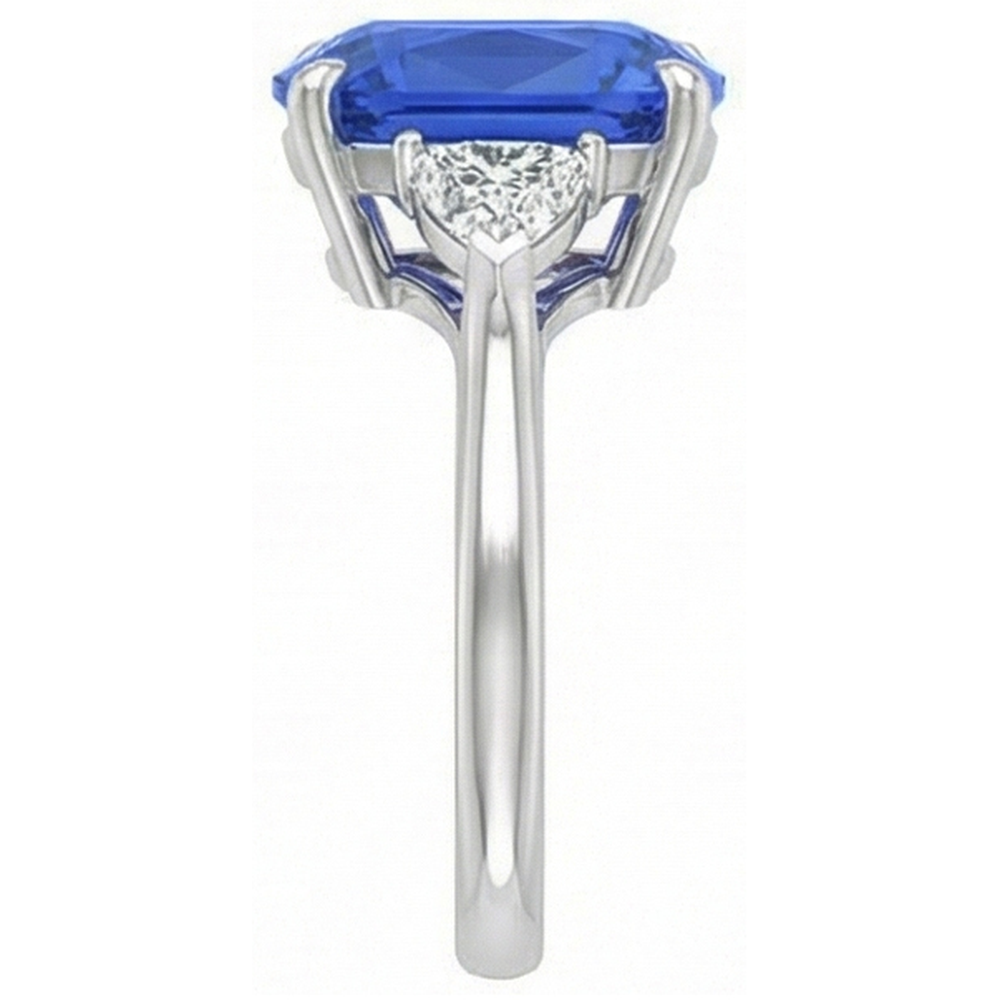 Blue Sapphire Three Stone Ring Oval & Trillion Natural Earth Mined Diamonds 4.50 Carats