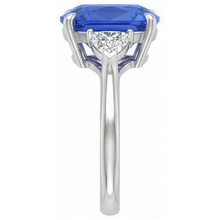 Blue Sapphire Three Stone Ring Oval & Trillion Natural Earth Mined Diamonds 4.50 Carats