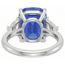 Blue Sapphire Three Stone Ring Oval & Trillion Natural Earth Mined Diamonds 4.50 Carats