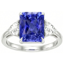 Blue Sapphire Trilliant Natural Earth Mined Diamond 3 Stone Ring 3 Carats Trellis Setting