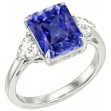 Blue Sapphire Trilliant Natural Earth Mined Diamond 3 Stone Ring 3 Carats Trellis Setting