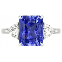 Blue Sapphire Trilliant Natural Earth Mined Diamond 3 Stone Ring 3 Carats Trellis Setting
