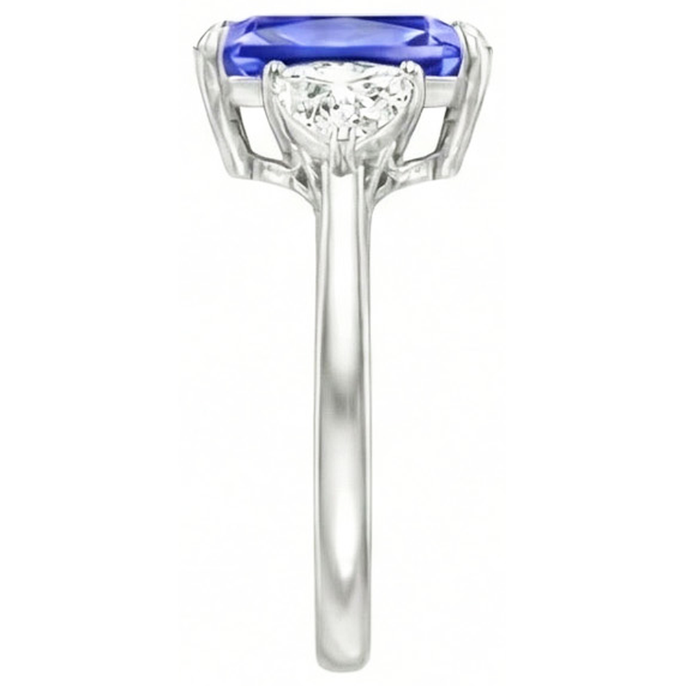 Blue Sapphire Trilliant Natural Earth Mined Diamond 3 Stone Ring 3 Carats Trellis Setting