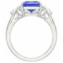 Blue Sapphire Trilliant Natural Earth Mined Diamond 3 Stone Ring 3 Carats Trellis Setting