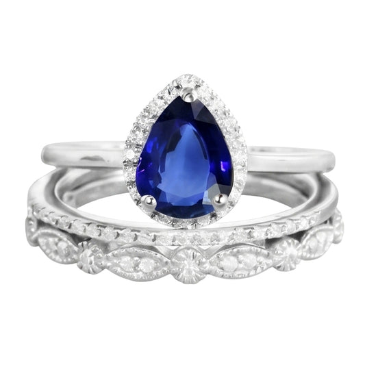 Blue Sapphire Vintage Type Bridal Engagement Ring