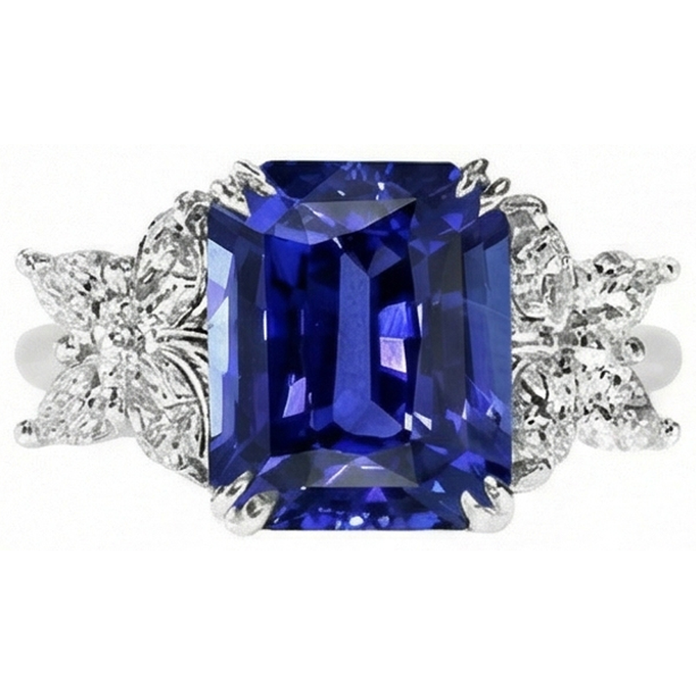 natural emerald sapphire 3ct ring profile view