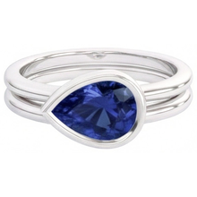 Pear Cut Cornflower Blue Sapphire ring in 14K White Gold – front view