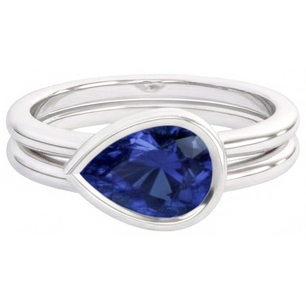 Pear Cut Cornflower Blue Sapphire ring in 14K White Gold – front view
