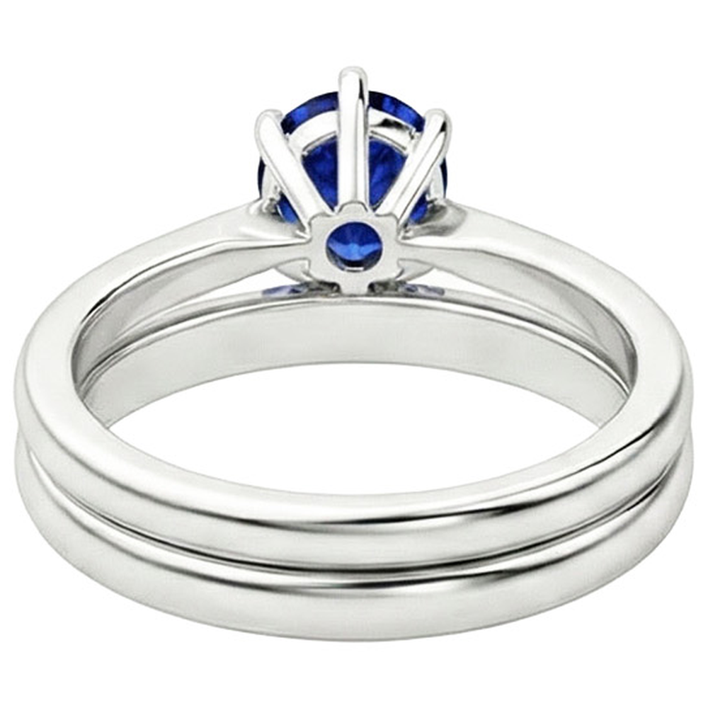 Blue Sapphire Wedding Ring Set Solitaire Pear Cut Sri Lankan 2 Carats