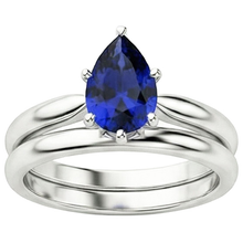 Blue Sapphire Wedding Ring Set Solitaire Pear Cut Sri Lankan 2 Carats