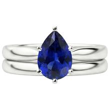 Blue Sapphire Wedding Ring Set Solitaire Pear Cut Sri Lankan 2 Carats