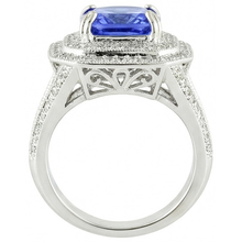 Blue Sapphire With Natural Earth Mined Diamond Halo Ring