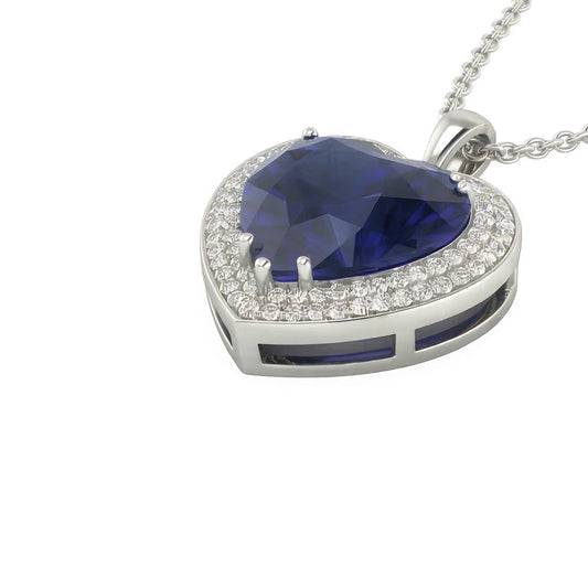 Blue Sapphire & IGI CERTIFIED Diamond Double Halo Heart Pendant 6.50 Carats Gold