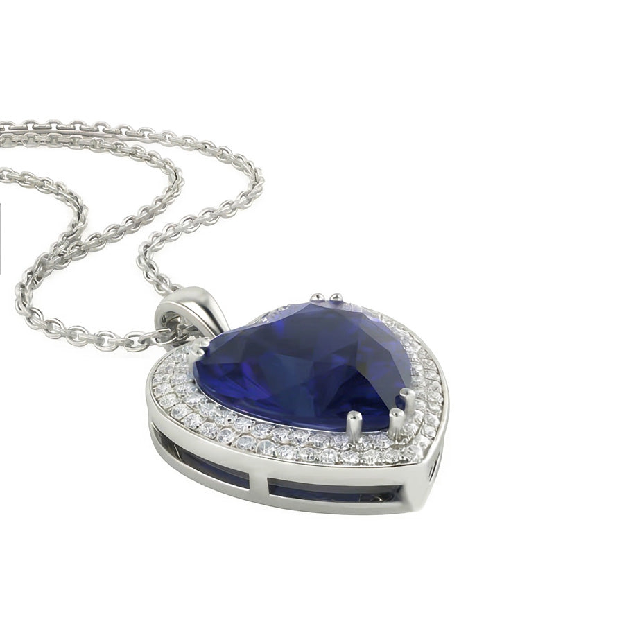 Stone Pendant Necklace 14K White Gold with Royal Blue Sapphire – angle view