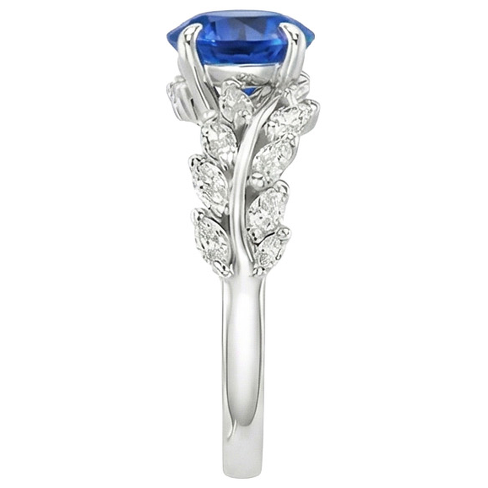 Blue Sapphire & Marquise Natural Earth Mined Diamond Ring 3 Carats New