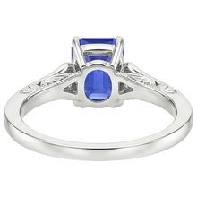 Blue Sapphire & Natural Earth Mined Diamond 3 Stones Ring 3.25 Carats Emerald Cut