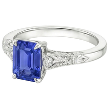 Blue Sapphire & Natural Earth Mined Diamond 3 Stones Ring 3.25 Carats Emerald Cut