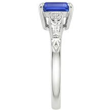 Blue Sapphire & Natural Earth Mined Diamond 3 Stones Ring 3.25 Carats Emerald Cut