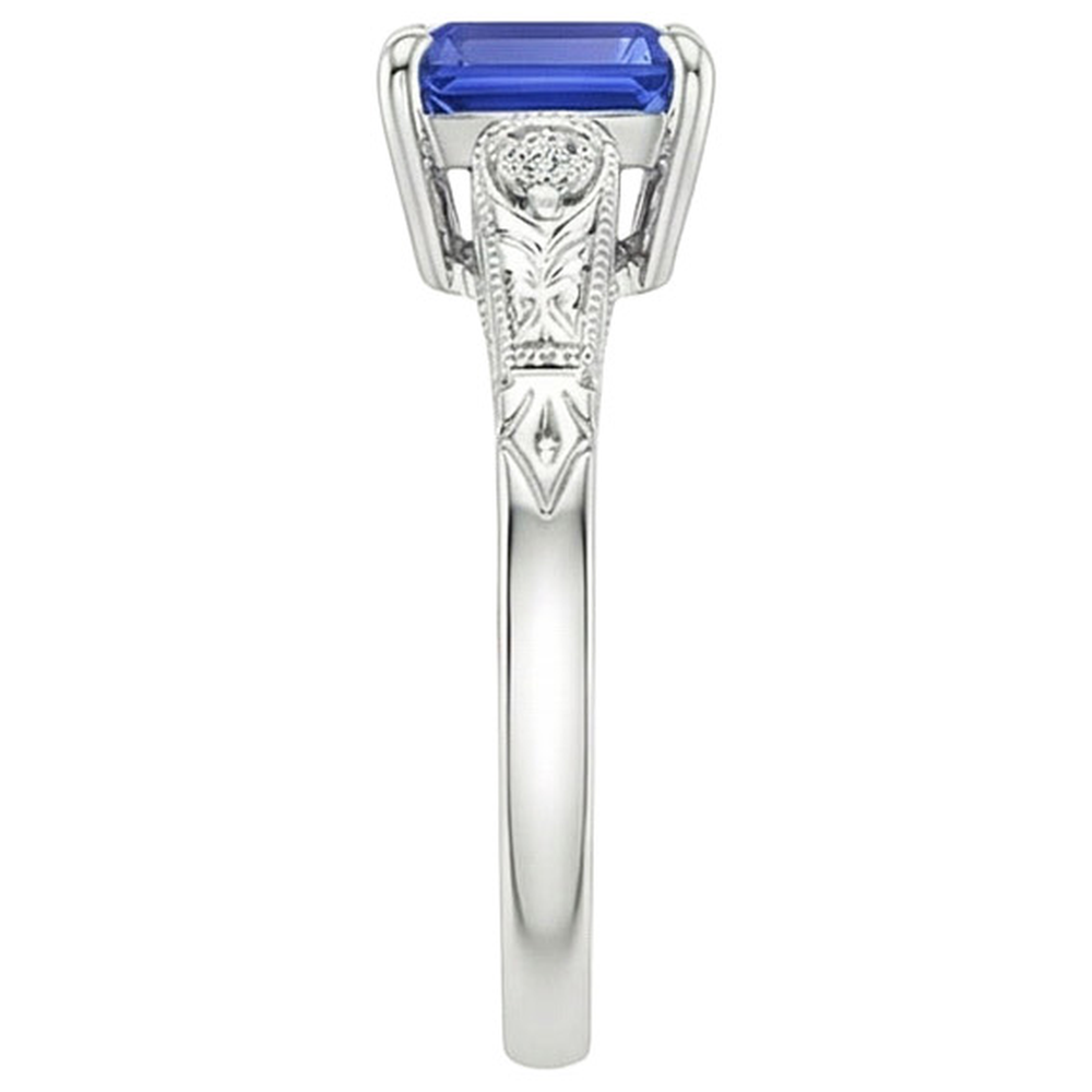 Blue Sapphire & Natural Earth Mined Diamond 3 Stones Ring 3.25 Carats Emerald Cut
