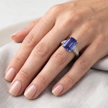 Blue Sapphire & Natural Earth Mined Diamond 3 Stones Ring 3.25 Carats Emerald Cut
