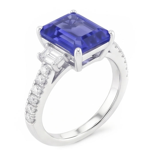 Blue Sapphire & Natural Earth Mined Diamond Ring 3 Stone Style & Accents 3.50 Carats