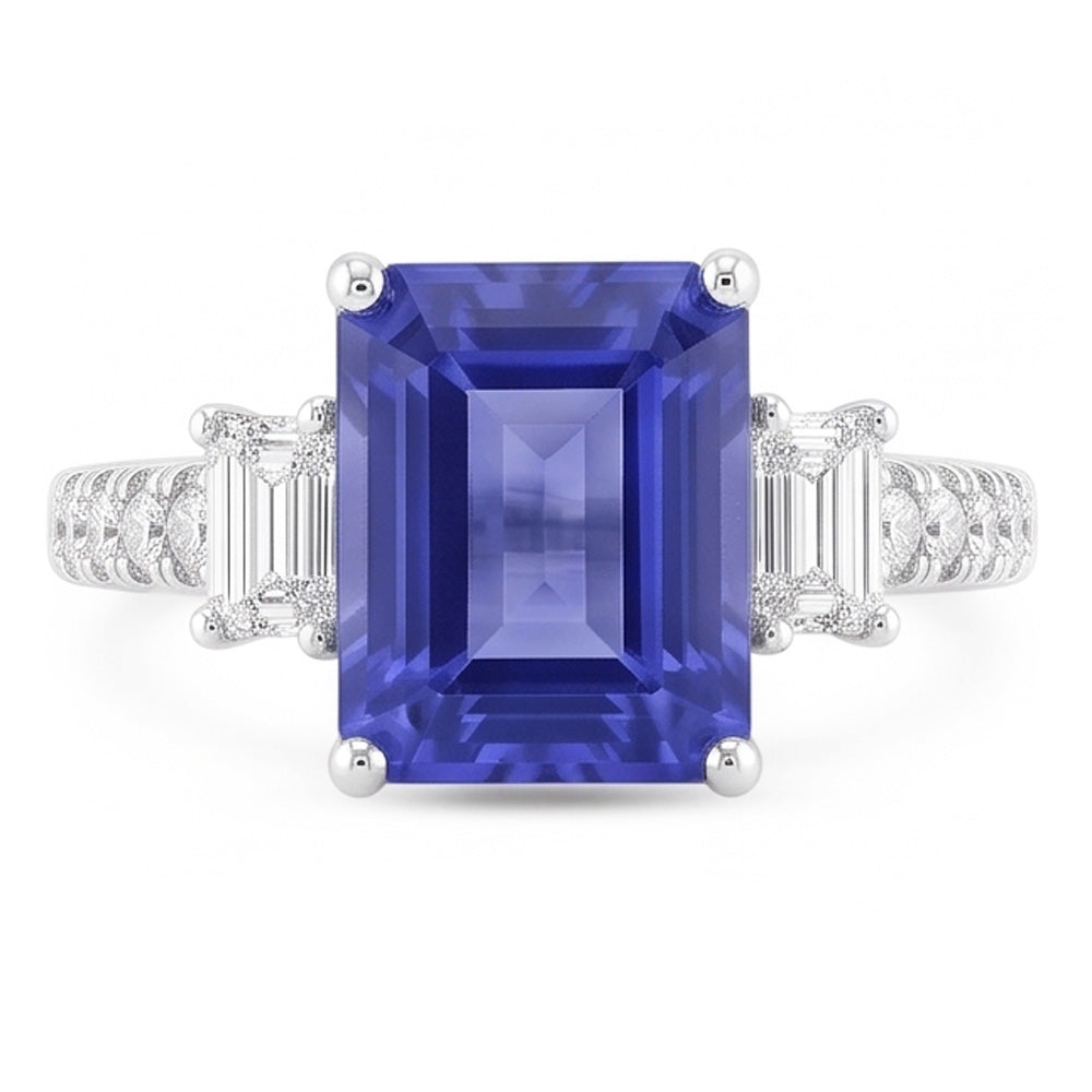 Blue Sapphire & Natural Earth Mined Diamond Ring 3 Stone Style & Accents 3.50 Carats