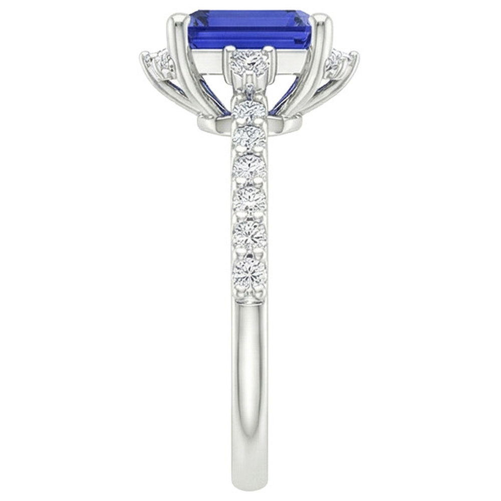 Blue Sapphire & Natural Earth Mined Diamond Ring 4.25 Carat Emerald Solitaire With Accents