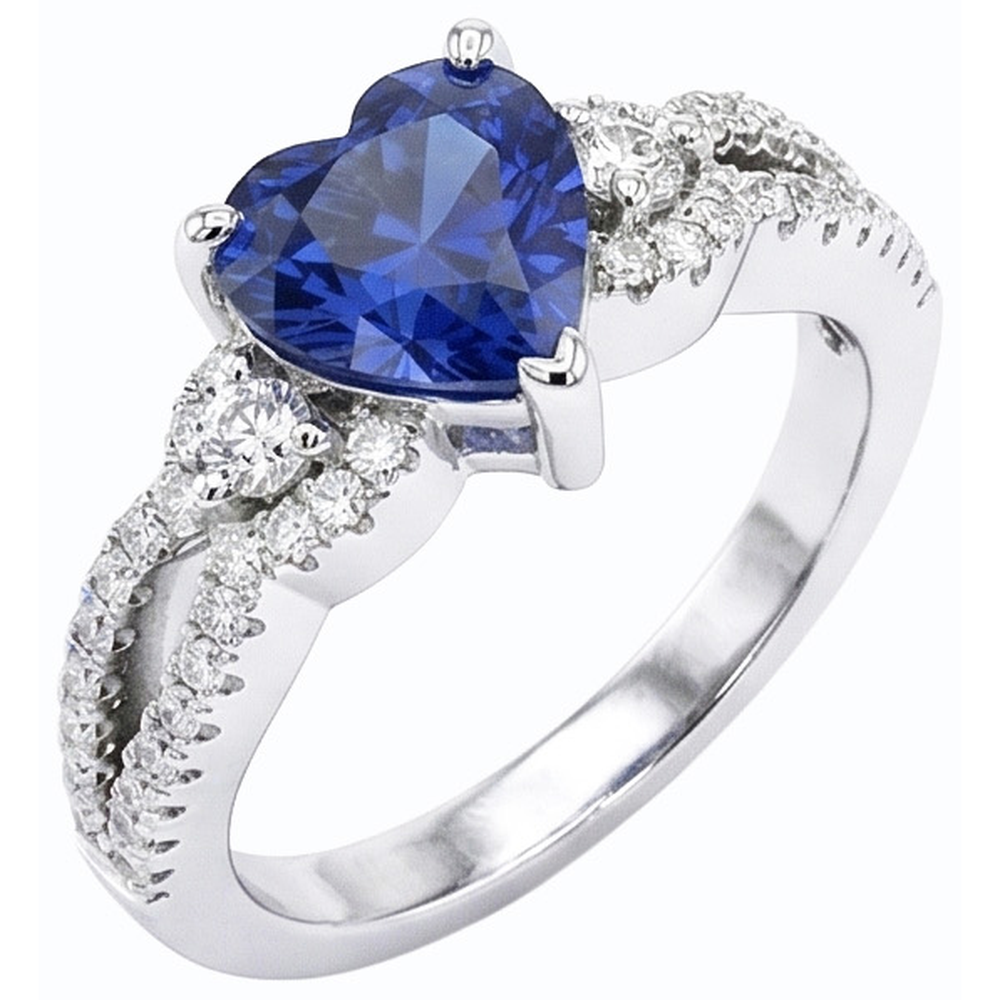 Blue Sapphire & Natural Earth Mined Diamond Ring 4.50 Carats White Gold 14K Jewellery