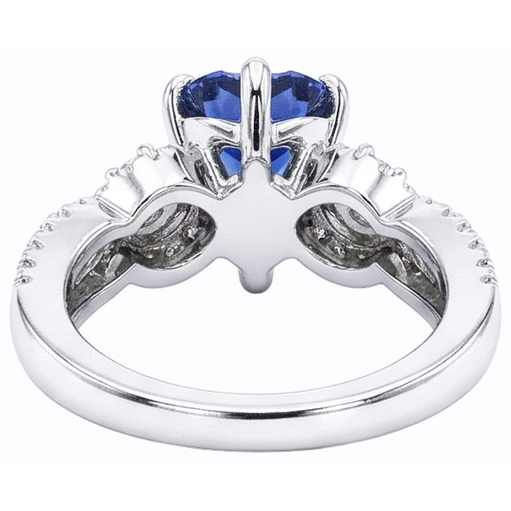 Blue Sapphire & Natural Earth Mined Diamond Ring 4.50 Carats White Gold 14K Jewellery