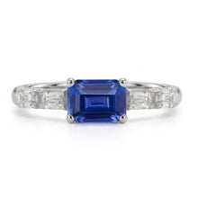Blue Sapphire & Natural Earth Mined Diamond Ring Emerald 2.50 Carats 5 Stone Jewellery