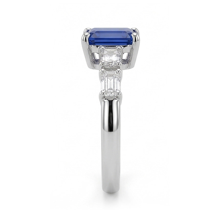 Blue Sapphire & Natural Earth Mined Diamond Ring Emerald 2.50 Carats 5 Stone Jewellery