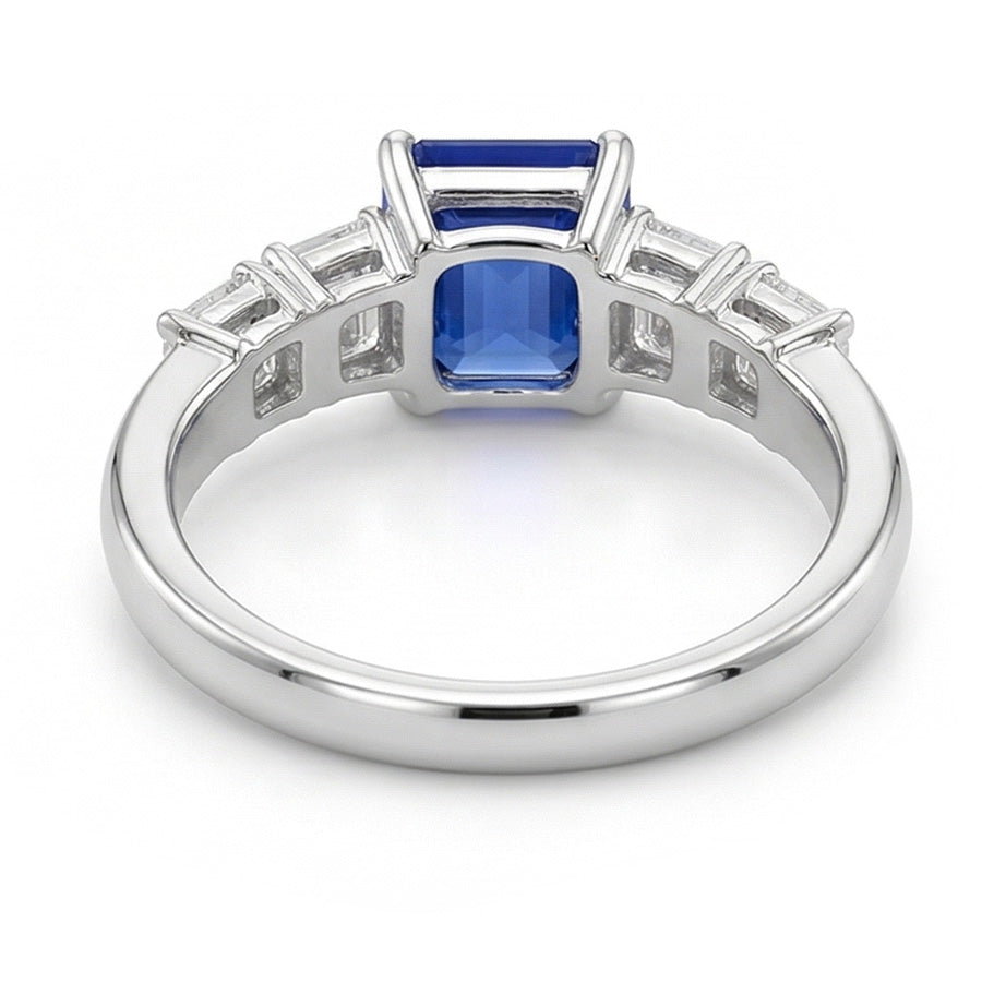 Blue Sapphire & Natural Earth Mined Diamond Ring Emerald 2.50 Carats 5 Stone Jewellery