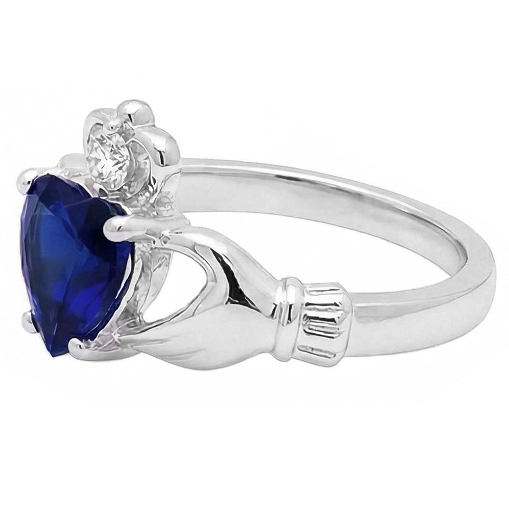 Blue Sapphire & Natural Earth Mined Diamond Ring Heart Shaped 2.25 Carats White Gold 14K