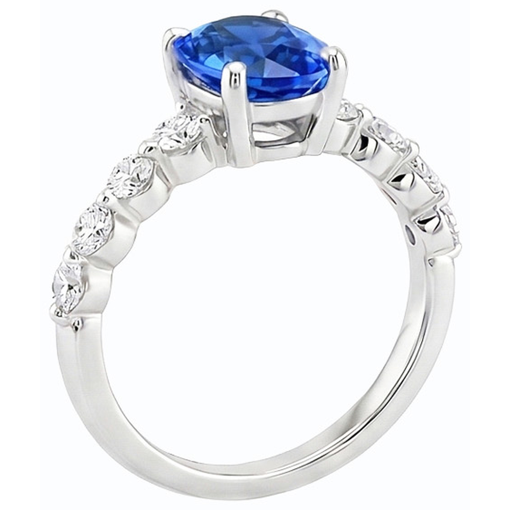 Blue Sapphire & Natural Earth Mined Diamond Ring Oval Shaped 4.50 Carats Women's Jewellery
