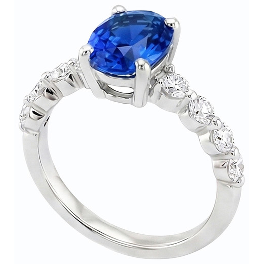 Blue Sapphire & Natural Earth Mined Diamond Ring Oval Shaped 4.50 Carats Women's Jewellery