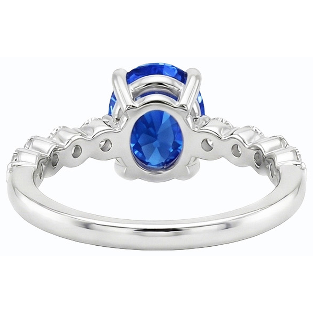 Blue Sapphire & Natural Earth Mined Diamond Ring Oval Shaped 4.50 Carats Women's Jewellery