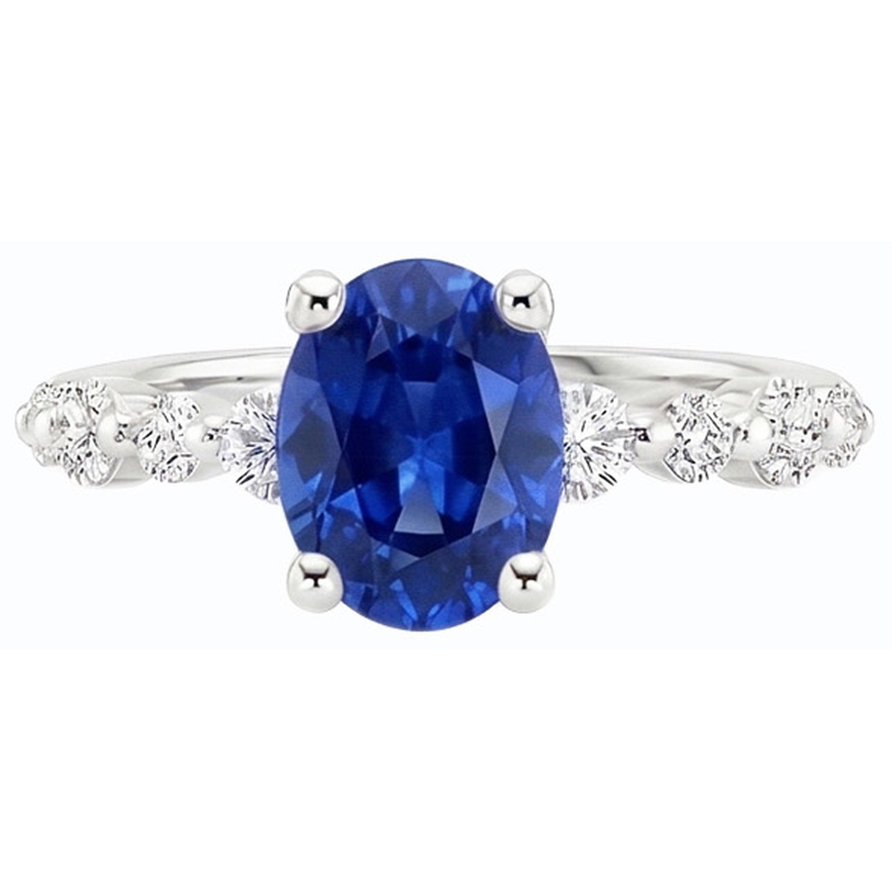 Blue Sapphire & Natural Earth Mined Diamond Ring Oval Shaped 4.50 Carats Women's Jewellery