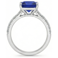 Blue Sapphire & Natural Earth Mined Diamond Solitaire Accents Ring 5.50 Carat Princess Cut