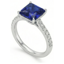 Blue Sapphire & Natural Earth Mined Diamond Solitaire Accents Ring 5.50 Carat Princess Cut