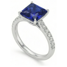 Blue Sapphire & Natural Earth Mined Diamond Solitaire Accents Ring 5.50 Carat Princess Cut