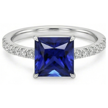 Blue Sapphire & Natural Earth Mined Diamond Solitaire Accents Ring 5.50 Carat Princess Cut